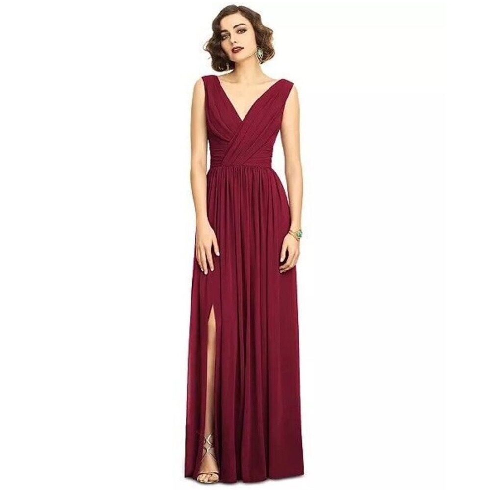 Dessy Collection Shirred Chiffon Gown Size 4 Burgundy Sleeveless Formal